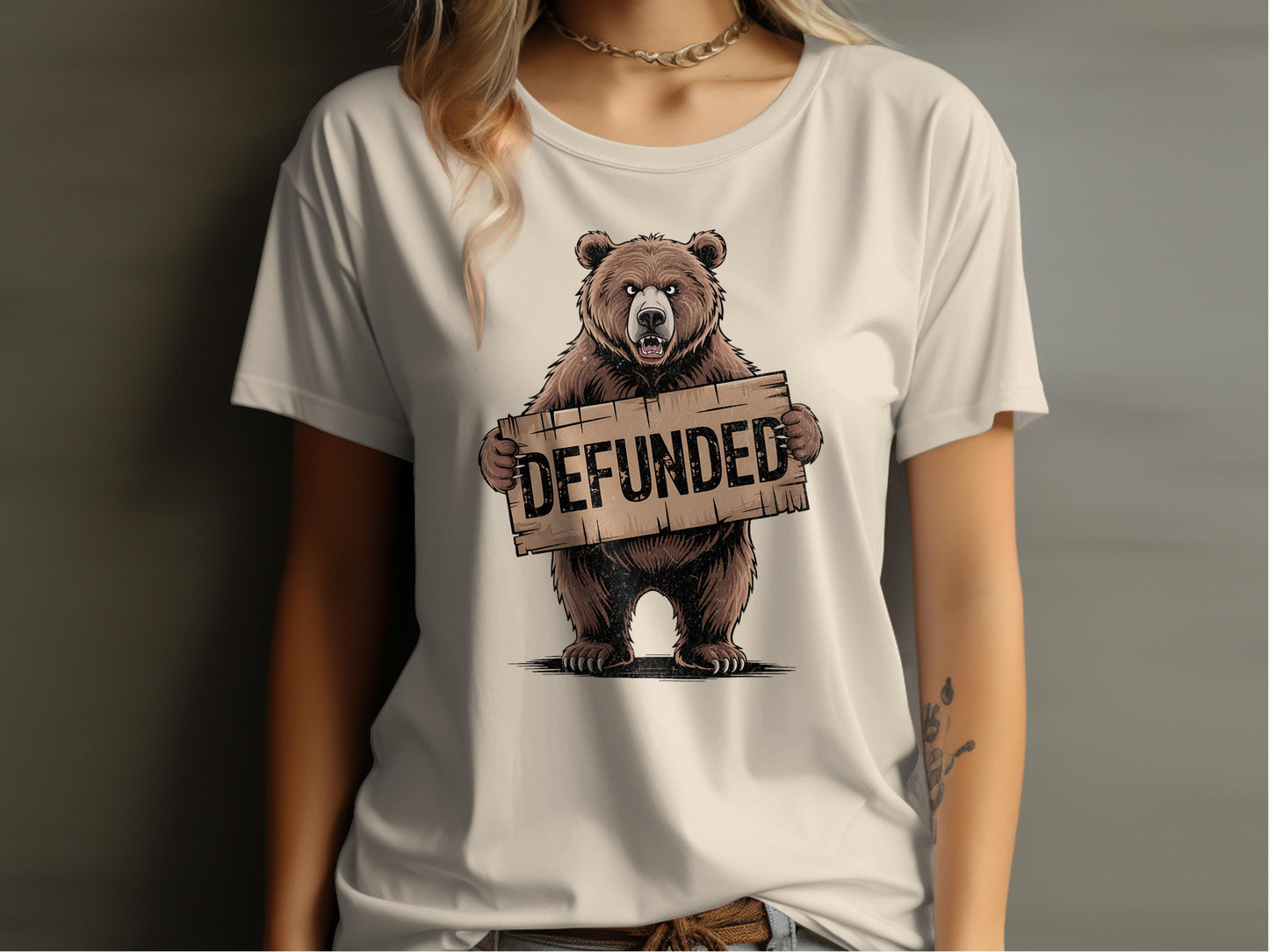 Bear Holding Defunded Sign Casual Wear Shirt product type