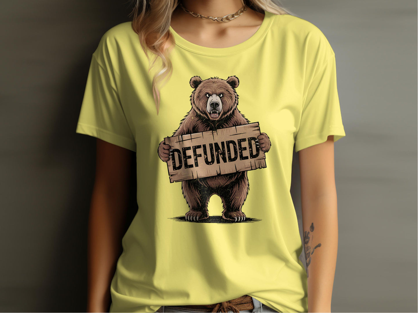 Defunded Bear Holding Sign Graphic Tee Shirt product