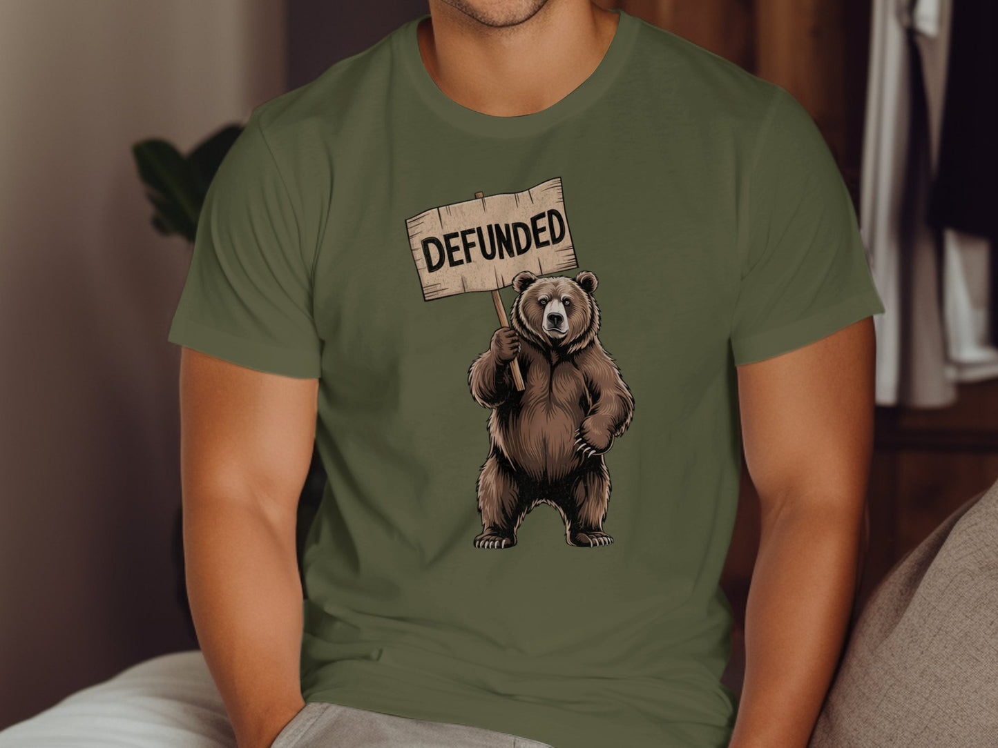 Defunded Bear Holding Sign Humorous Graphic Tee product