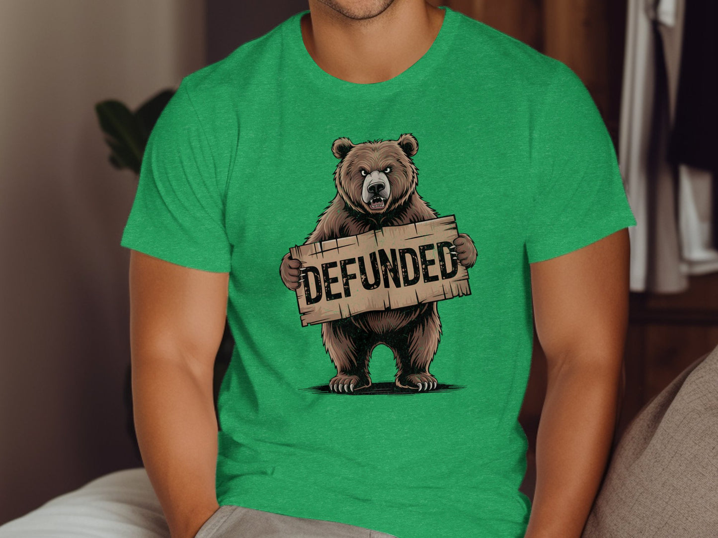 Humorous Bear Holding Defunded Sign T-shirt product