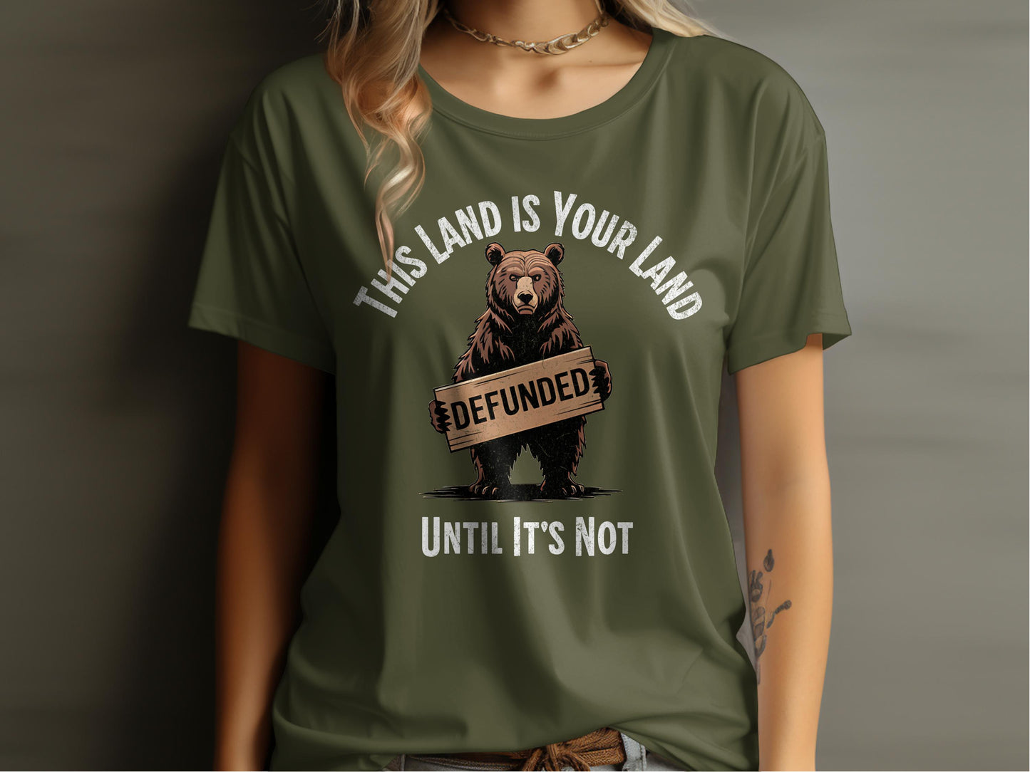 This Land Is Your Land Bear Defunded Graphic T-shirt