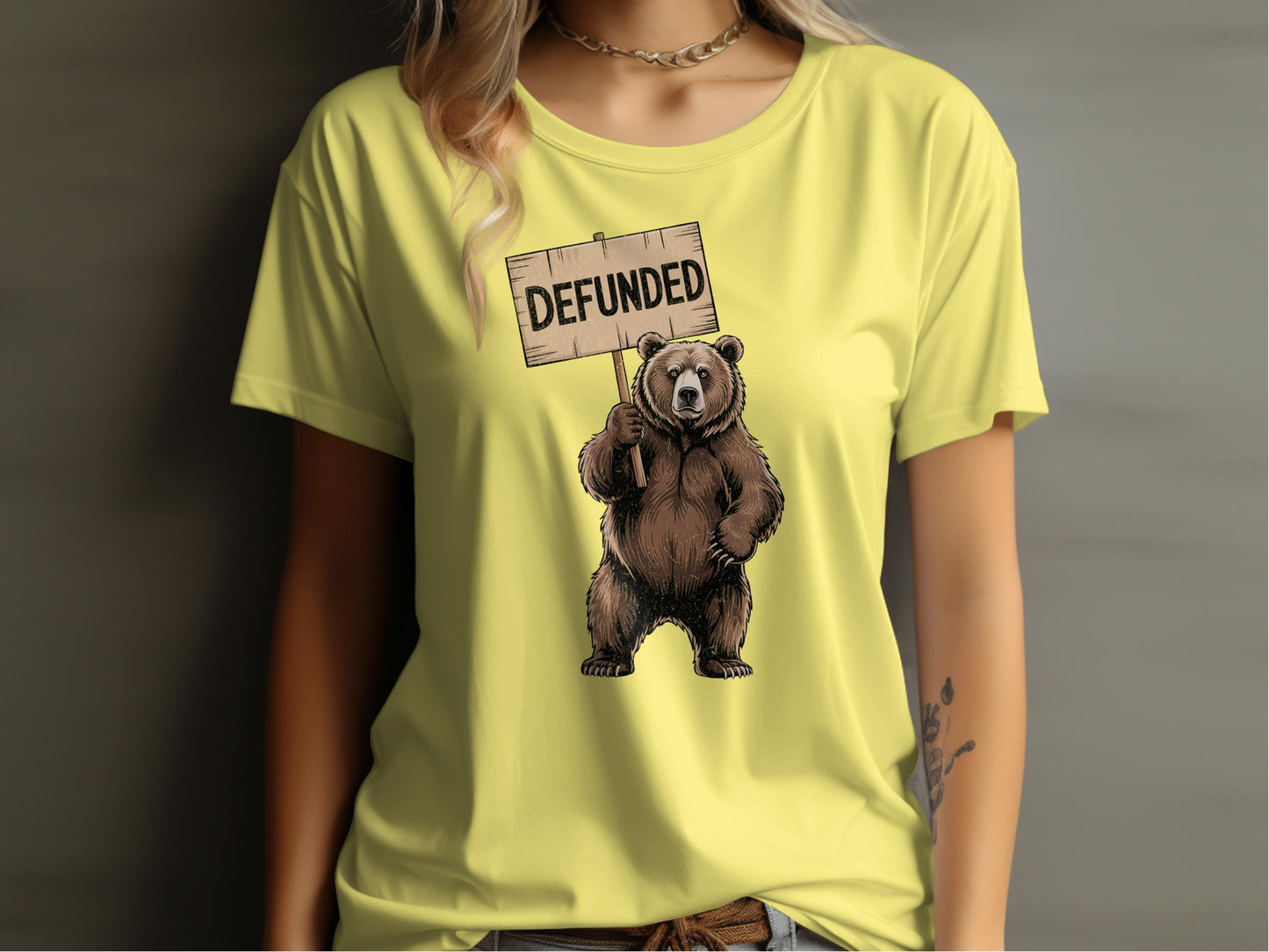 'Defunded Bear Holding Sign Graphic T-Shirt product type'
