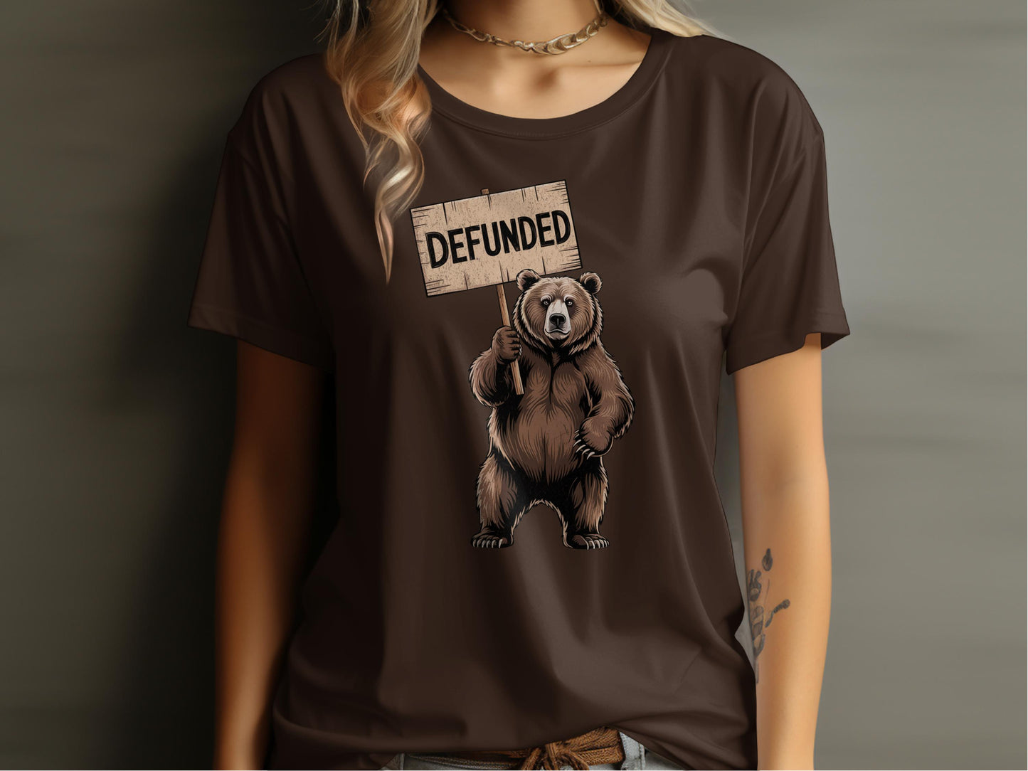 Defunded Bear Holding Sign Graphic Tee product