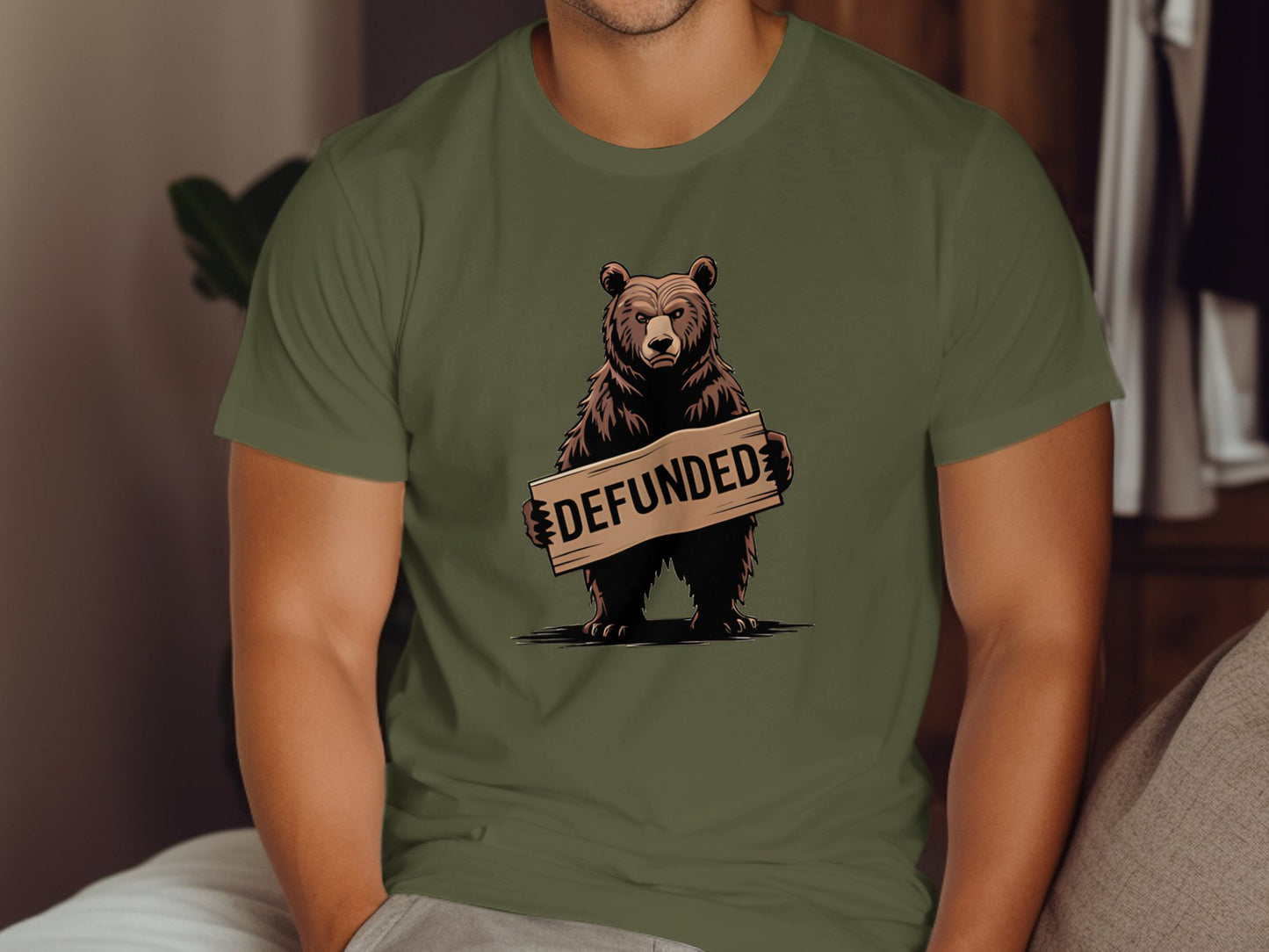 Bear Holding Defunded Sign Graphic T-Shirt product type