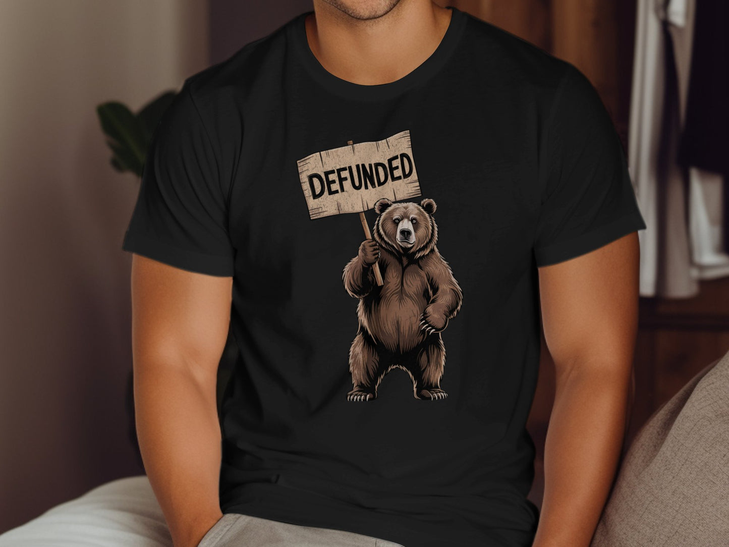 Defunded Bear Graphic Printed Black Unisex T-Shirt product