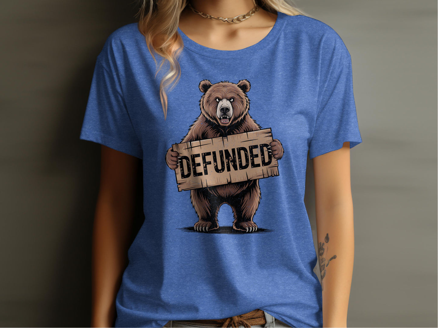 Bold Bear Holding Defunded Sign Graphic T-Shirt product
