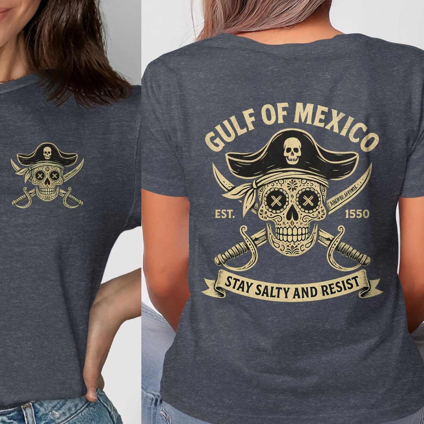 Stay Salty and Resist Skull Print T-Shirt Product Type