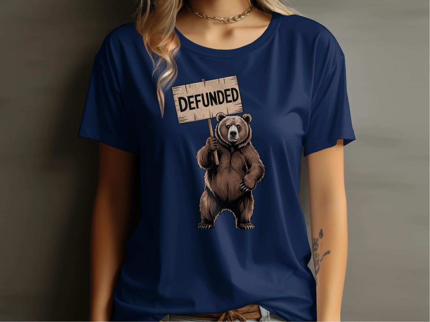 Defunded Bear Holding Sign Graphic T-Shirt product