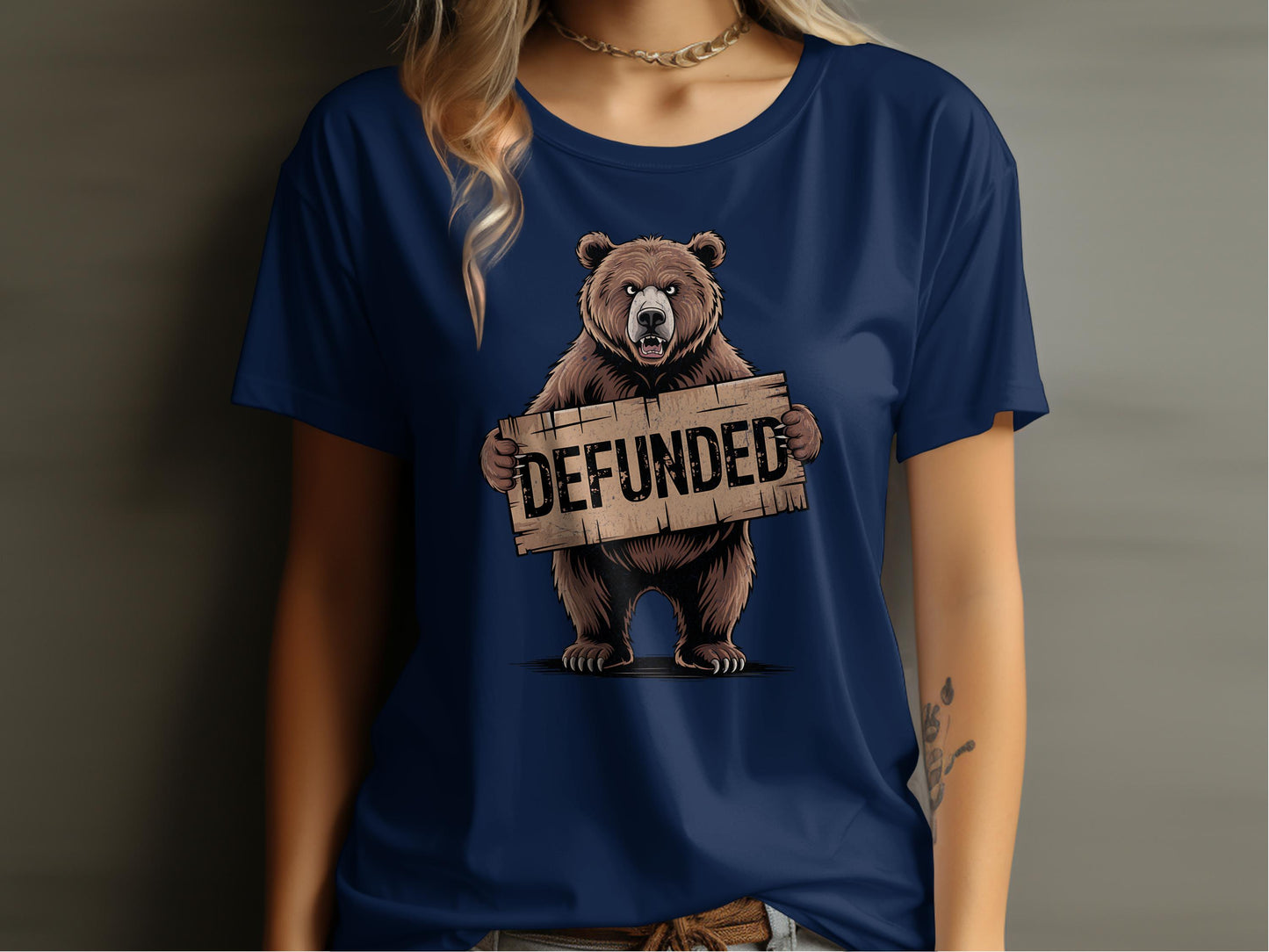 Bear Holding Defunded Sign Graphic Tee Shirt product