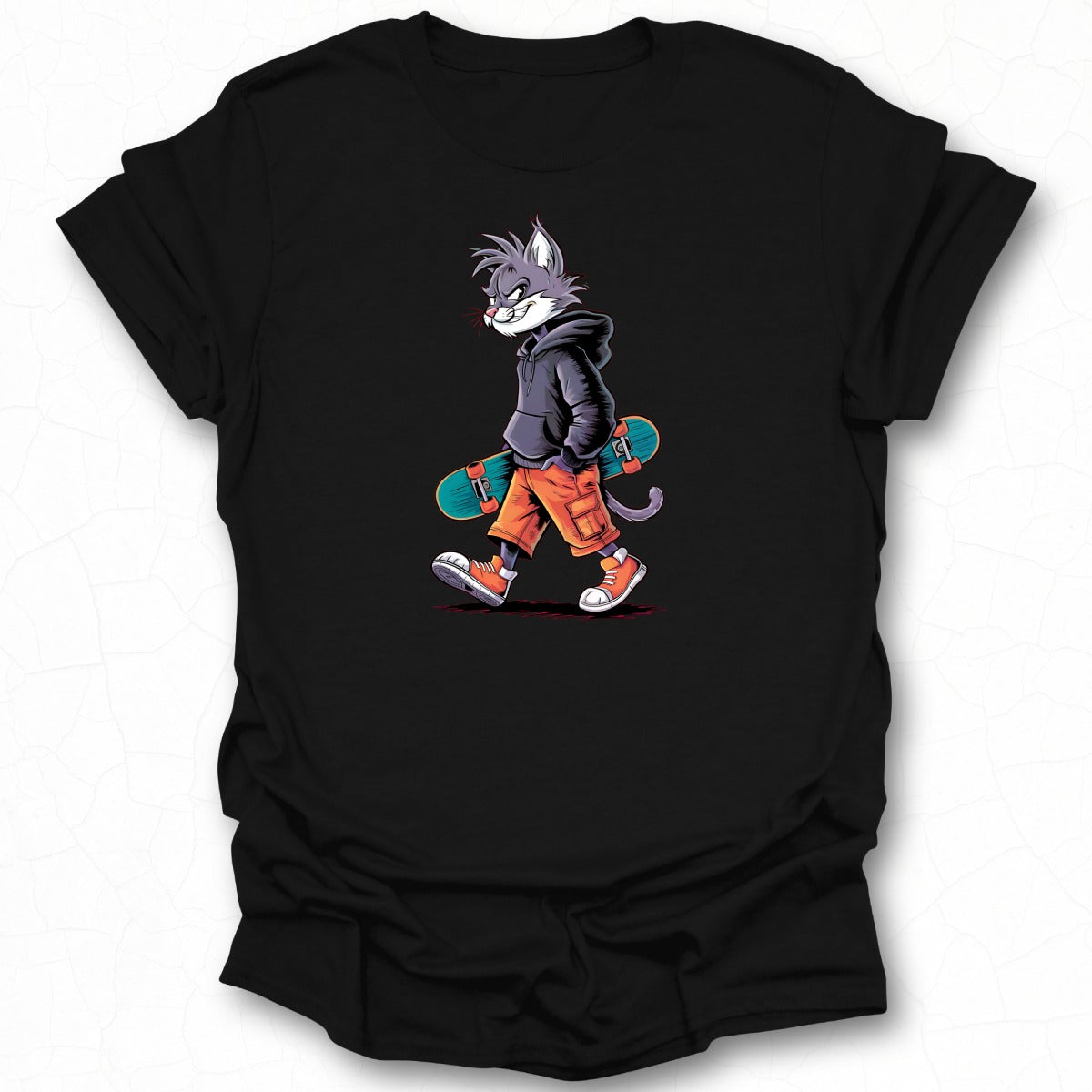 Skater Cat in Hoodie Graphic Tee T-shirt Apparel