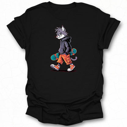 Skater Cat in Hoodie Graphic Tee T-shirt Apparel