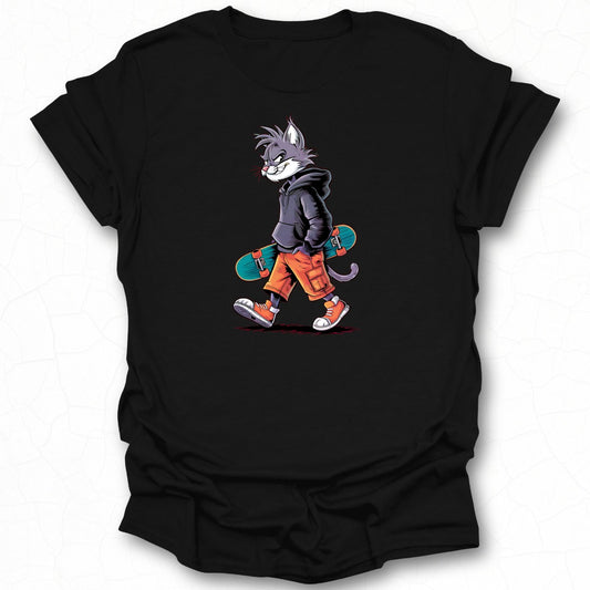 Skater Cat in Hoodie Graphic Tee T-shirt Apparel