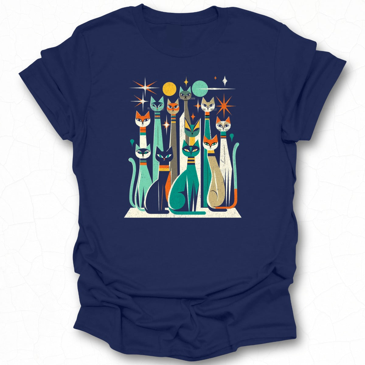 Retro Cats Art Graphic Print T-Shirt for Cat Lovers