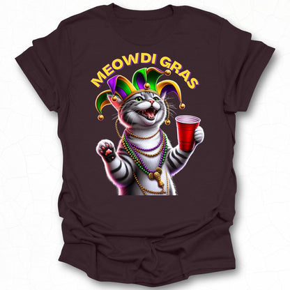 Meowdi Gras Cute Cat Holding Cup Graphic T-shirt
