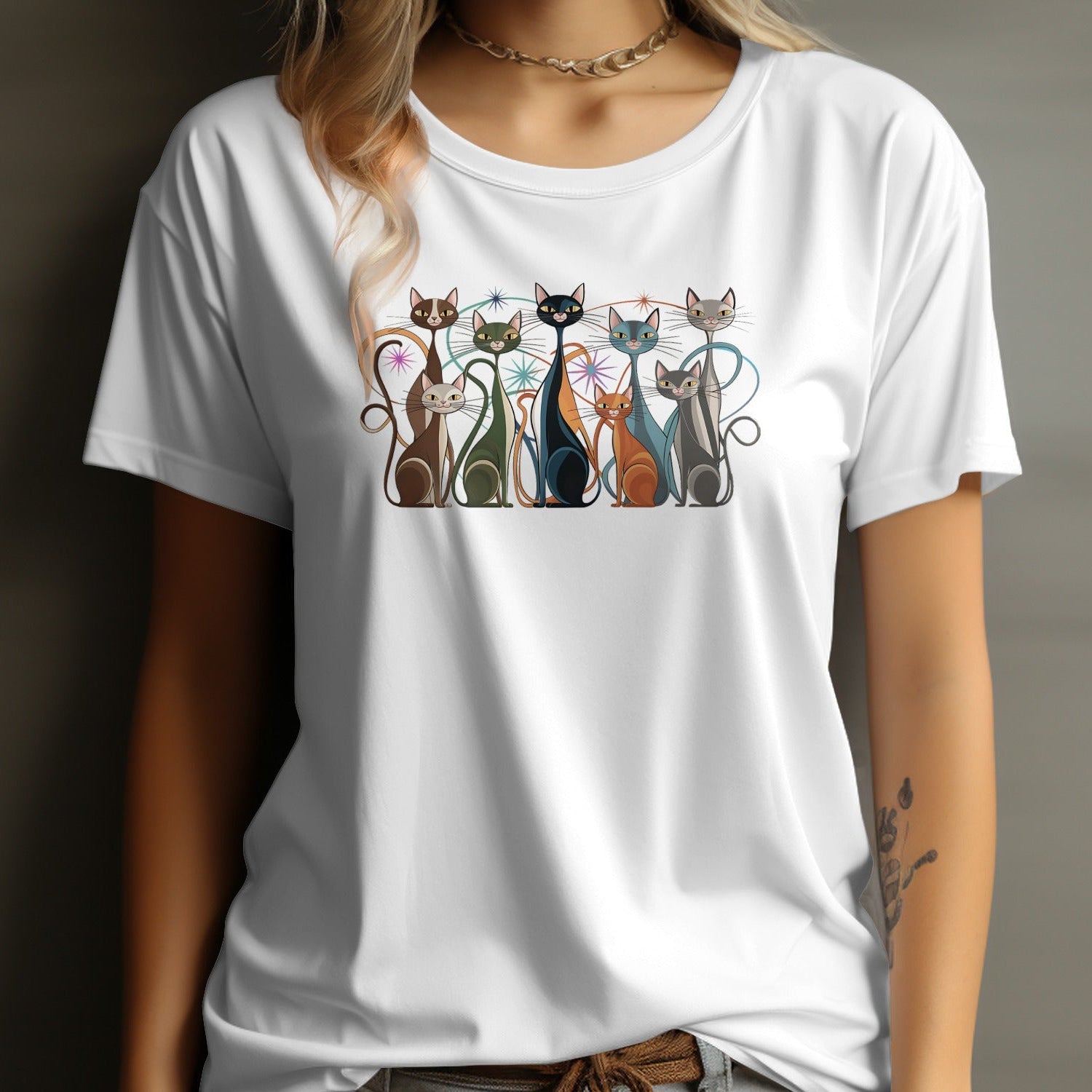 Artistic Multicolored Cats Graphic T-shirt