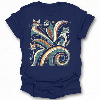 Whimsical Four Cats Graphic Tee Shirt for Cat Lovers