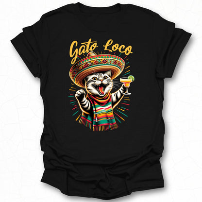Gato Loco Cat with Sombrero and Drink Graphic T-Shirt