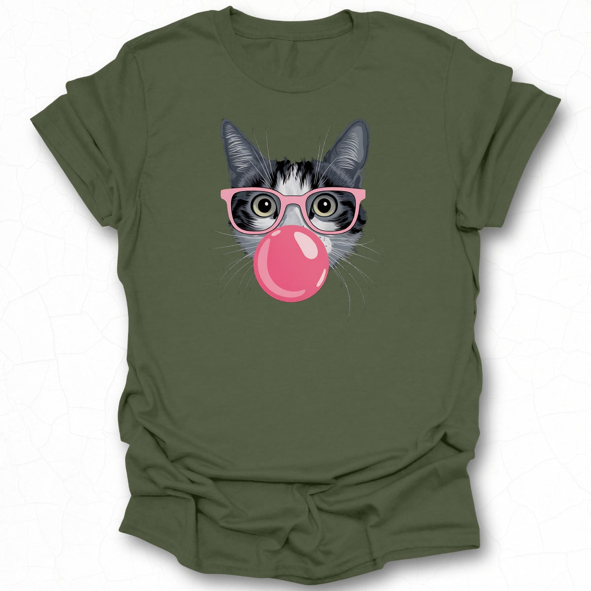 Cute Cat with Glasses Blowing Bubble Graphic T-shirt