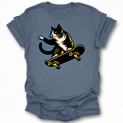 Playful Skateboarding Cat Graphic T-Shirt
