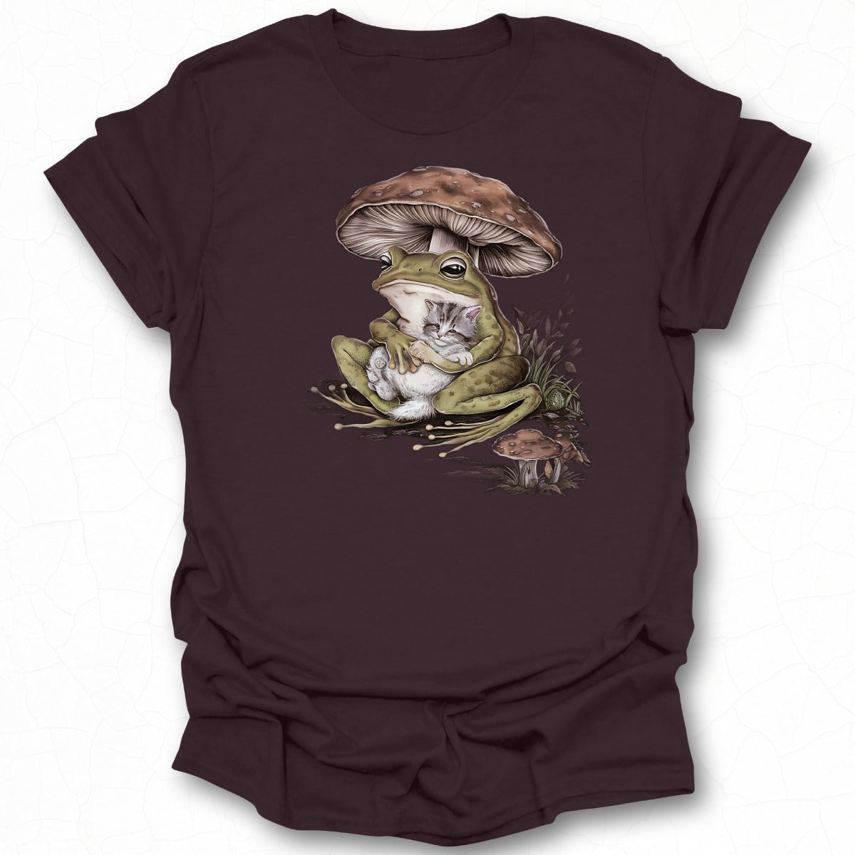 Frog Hugging Cat with Mushroom Graphic Shirt