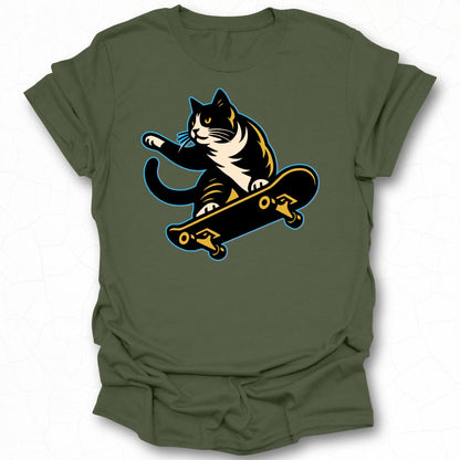 Cool Cat Skateboarding Graphic T-Shirt
