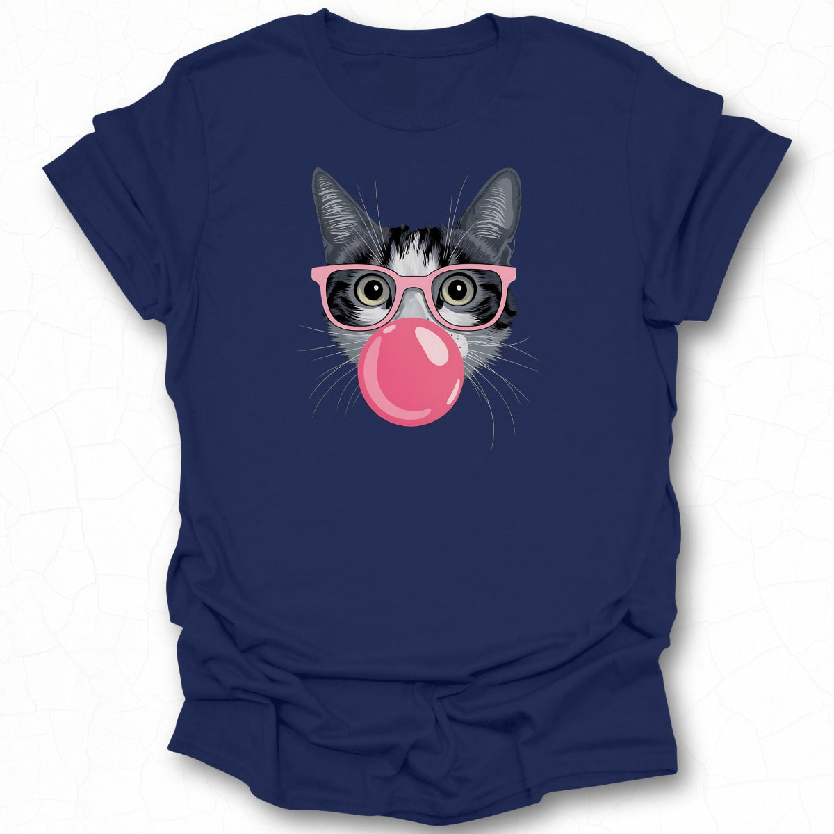 Cute Cat with Glasses and Bubblegum Graphic Tee