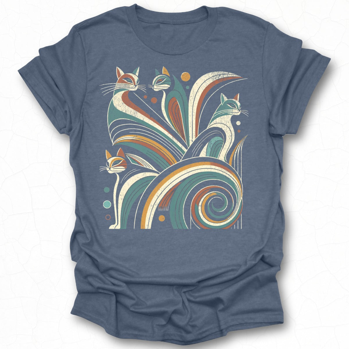 Retro Art Cats Design Blue Graphic Tee Product