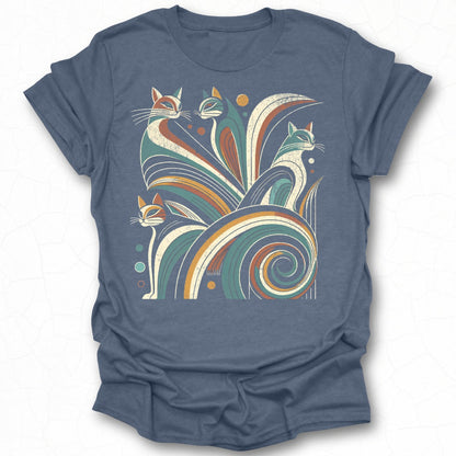 Retro Art Cats Design Blue Graphic Tee Product