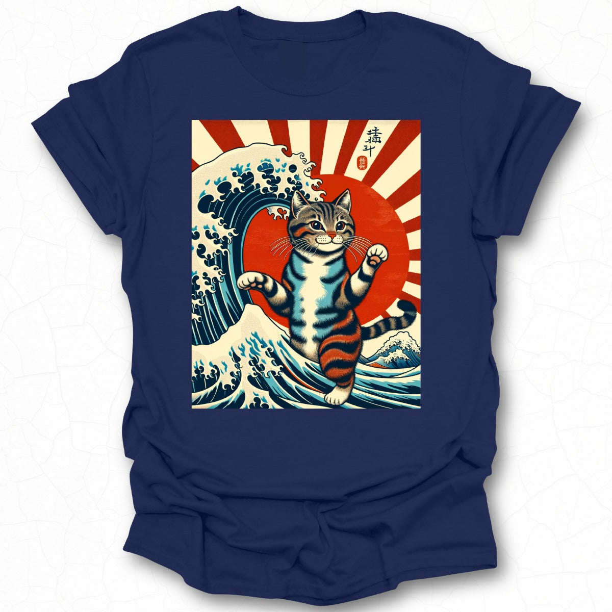 Japanese Wave Cat Art Graphic Illustration Shirt