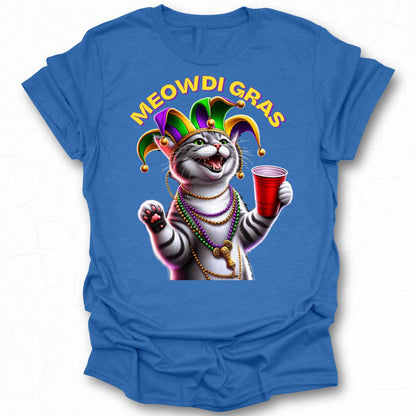 Humorous Meowdi Gras Cat Graphic T-Shirt