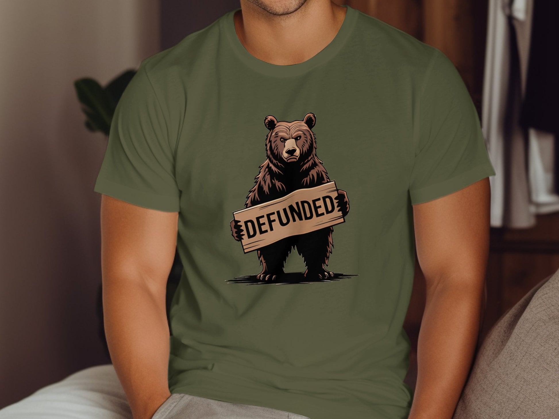 Bear Holding Defunded Sign Graphic T-Shirt product type