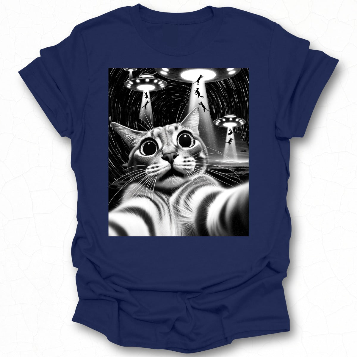 Alien Abduction Cat with UFOs Graphic Shirt