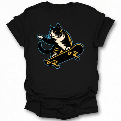 Cool Skateboarding Cat Graphic Print Shirt