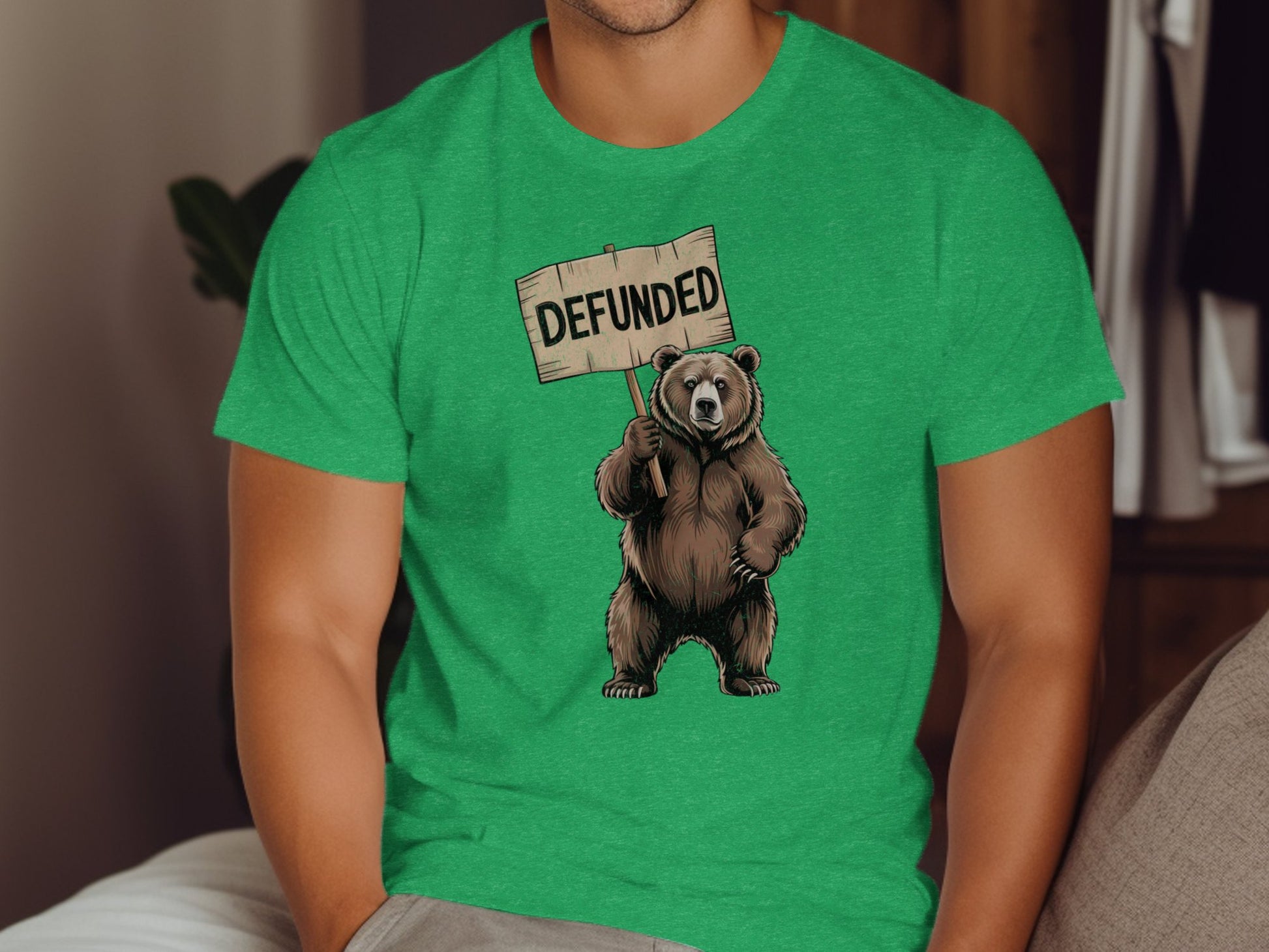 Green T-shirt with Defunded Bear Design product
