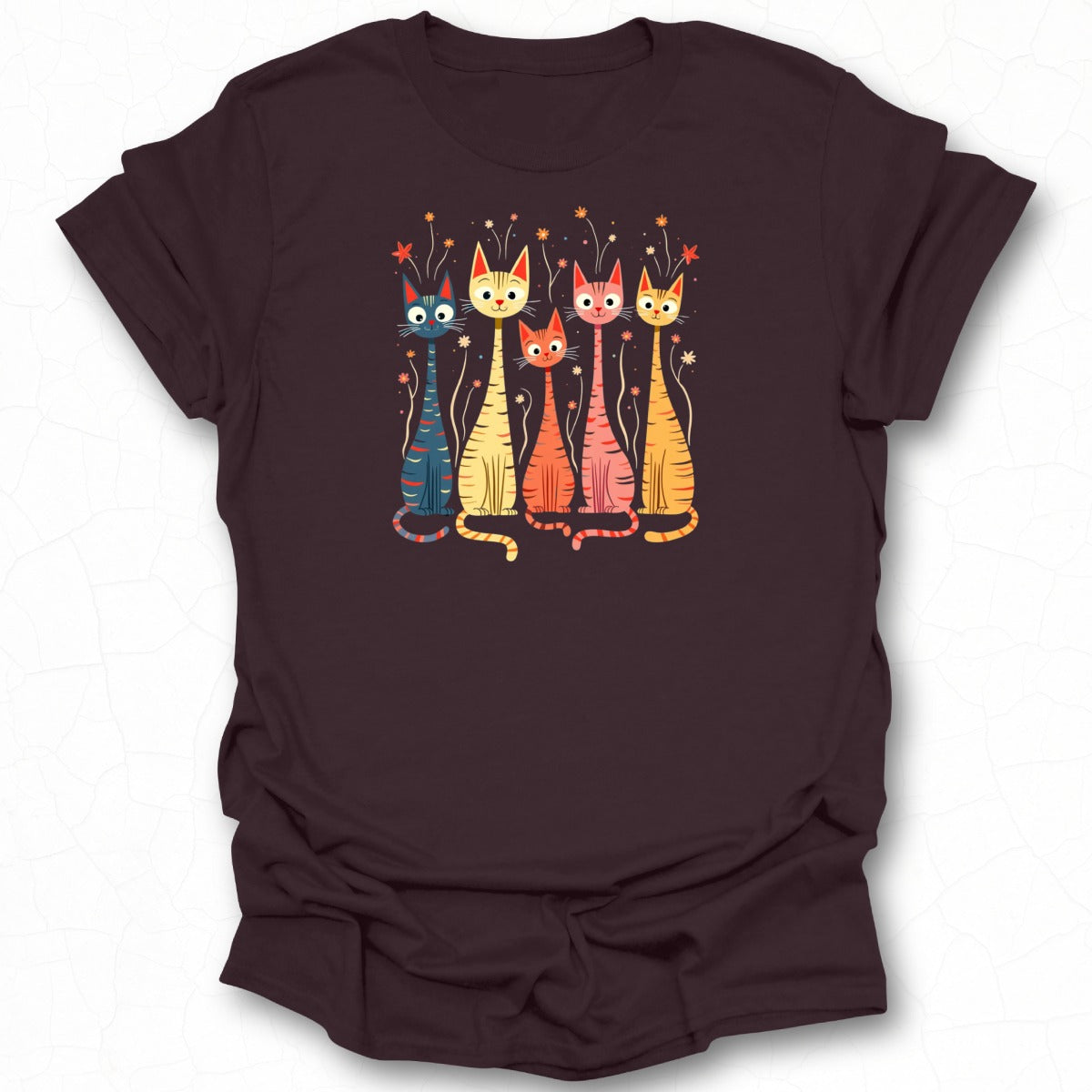 Quirky Colorful Cat Design Graphic Print T-Shirt