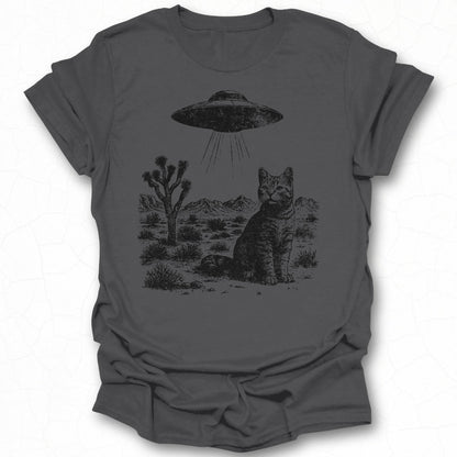 Cat and UFO in Desert Graphic T-shirt