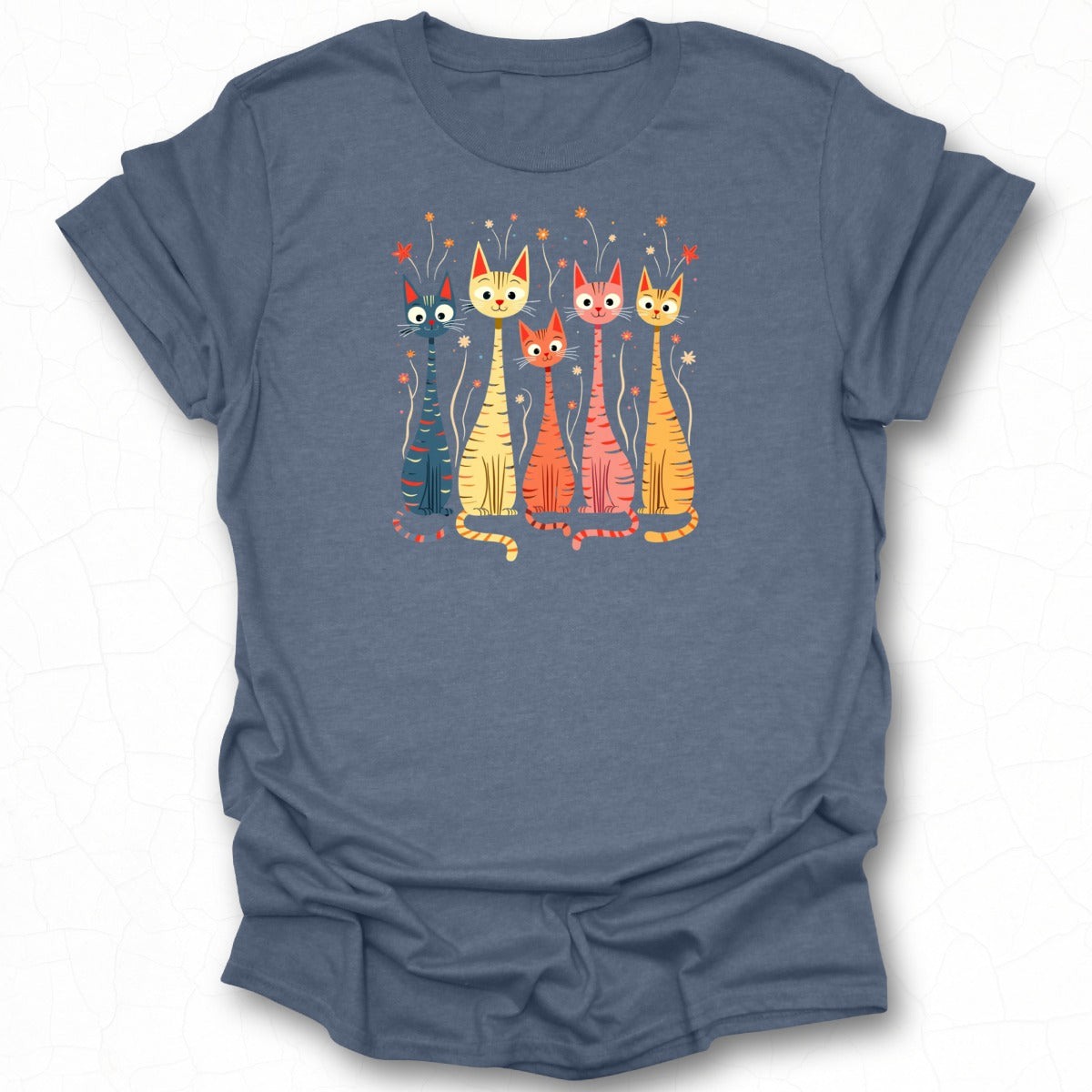 Whimsical Five Colorful Cats Graphic Tee product type