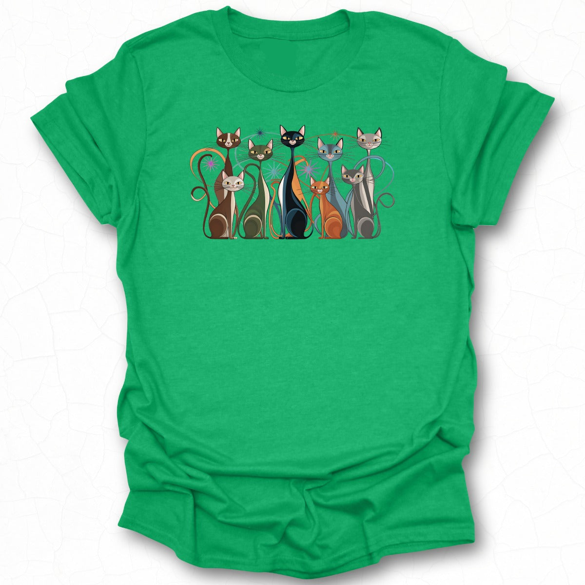 Stylish Green T Shirt with Cat Graphics for Cat Lovers