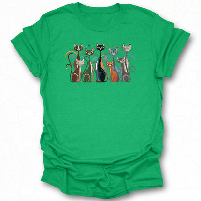 Stylish Green T Shirt with Cat Graphics for Cat Lovers
