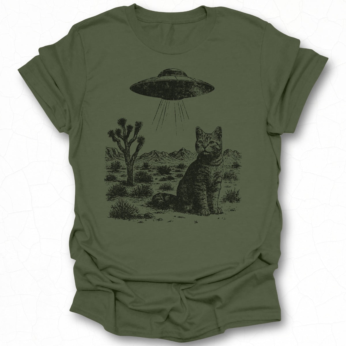 Cat in Desert with UFO Graphic Printed T-shirt product