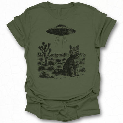 Cat in Desert with UFO Graphic Printed T-shirt product