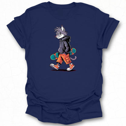 Cool Cat Cartoon with Skateboard T-Shirt
