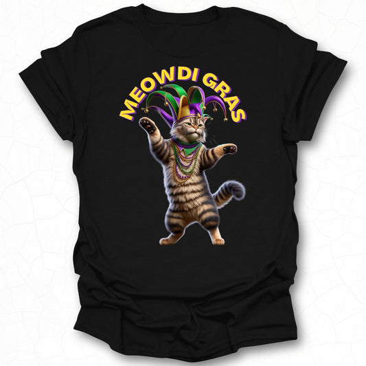 Funny Meowdi Gras Cat T-Shirt for Animal Lovers