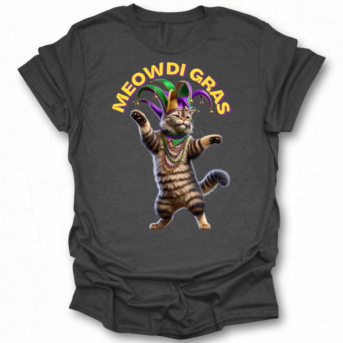Meowdi Gras Funny Cat Design Graphic T-Shirt