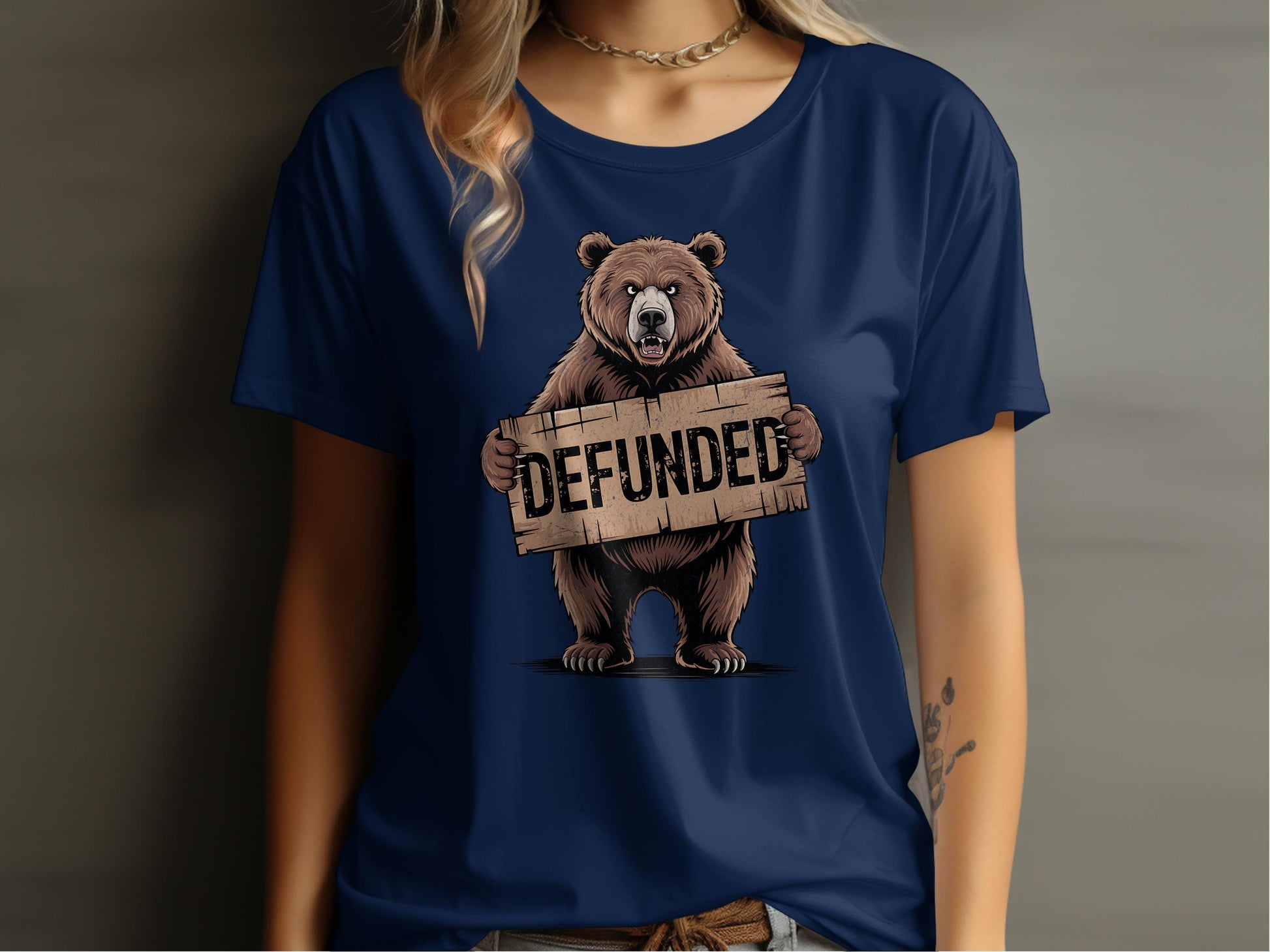 Bear Holding Defunded Sign Graphic Tee Shirt product