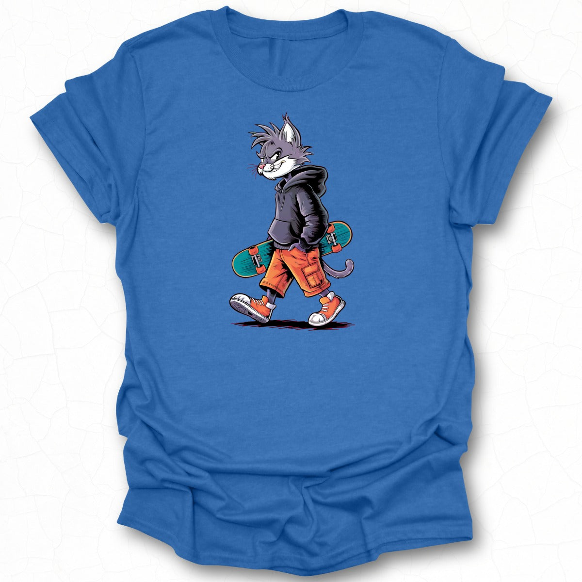 Cool Cat Wearing Hoodie Skateboarding T-Shirt