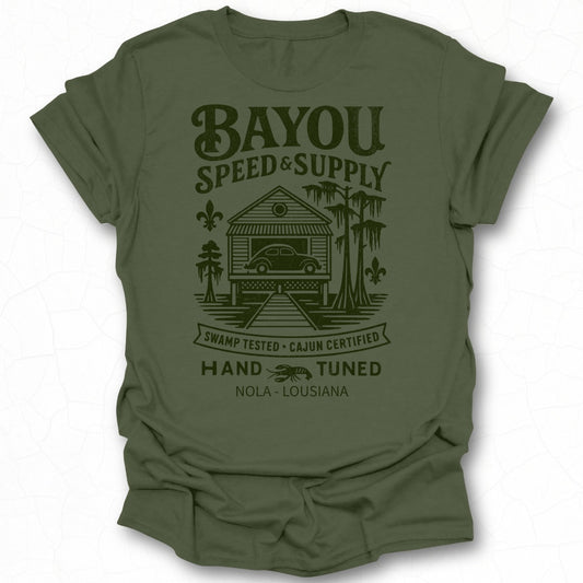Bayou Speed and Supply Hand Tuned Nola Louisiana t-shirt
